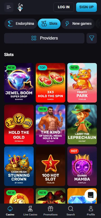 Playmojo Casino mobile games screen