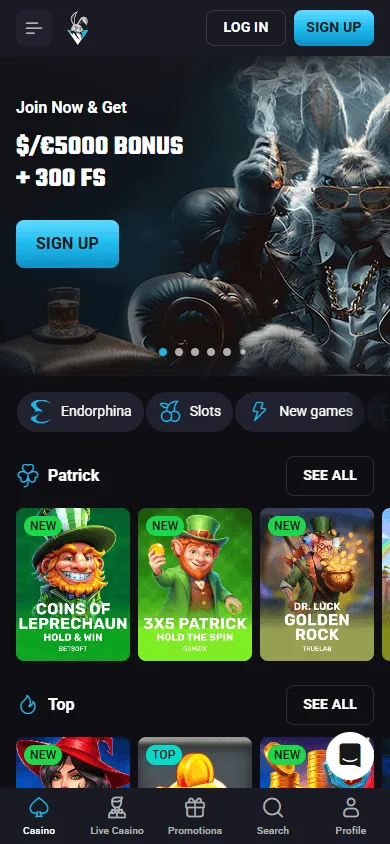 Playmojo Casino mobile home screen