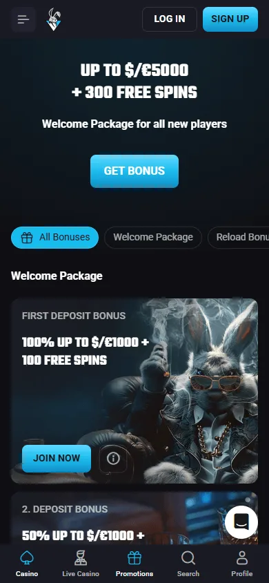 Playmojo Casino mobile promotions screen